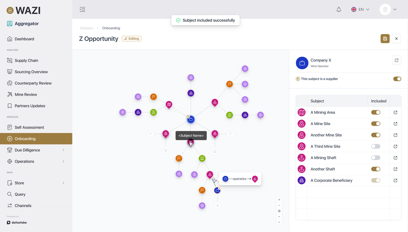 Onboarding module — supply chain mapping